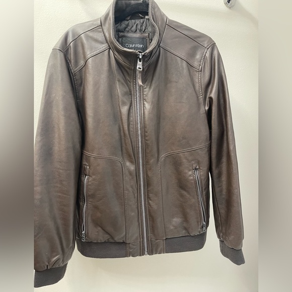 New Calvin Klein Mens Moto Leather Jacket - Picture 4 of 10